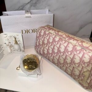 Dior Pink Trotter Monogram Cosmetic Bag Bundle with New Pocket Mirror